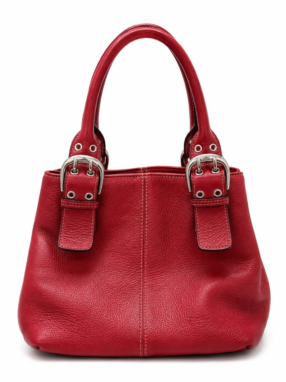 Tignanello Red Pebbled Leather Shoulder Bag with Buckle Accents